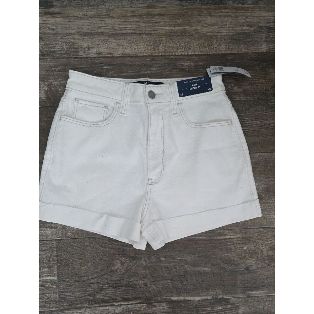 Hollister White High-Rise Cuffed Mom Shorts